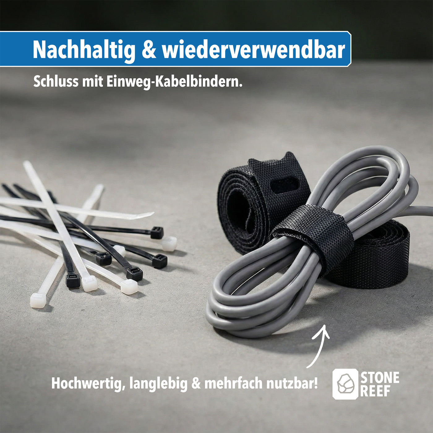 Klett-Kabelbinder für Büro, Haushalt und Garten – STONE REEF