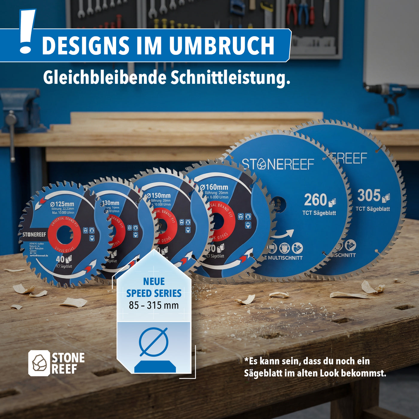 Lieferumfang des Kreissägeblatts 130 x 16 mm in der Verpackung – STONE REEF