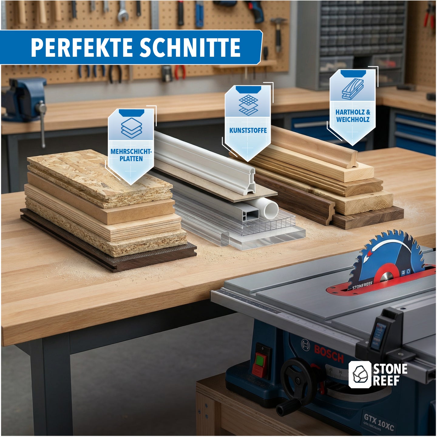 Nahaufnahme der Zahnung des Kreissägeblatts 130 x 16 mm – STONE REEF