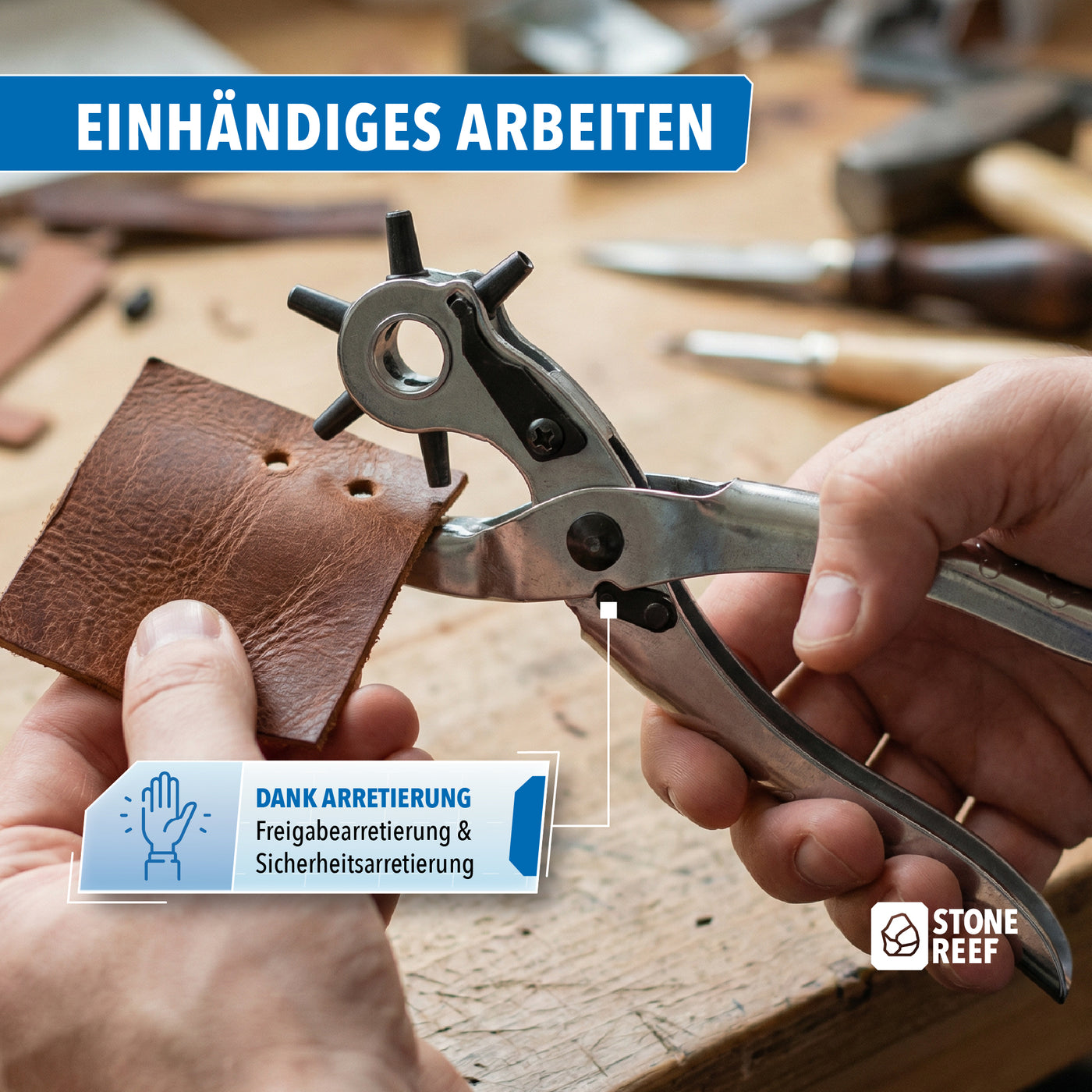 Robuster Stahl der Lochzange im Detail – STONE REEF