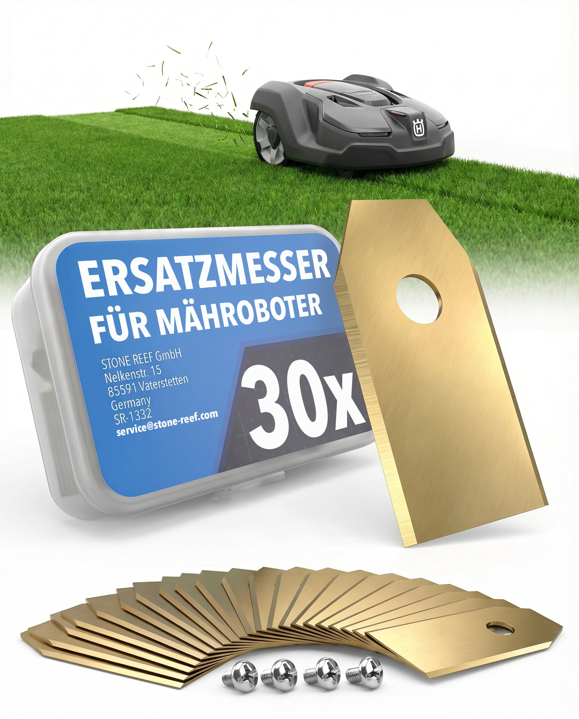 30× Mähroboter Ersatzklingen für sauberen Schnitt – STONE REEF