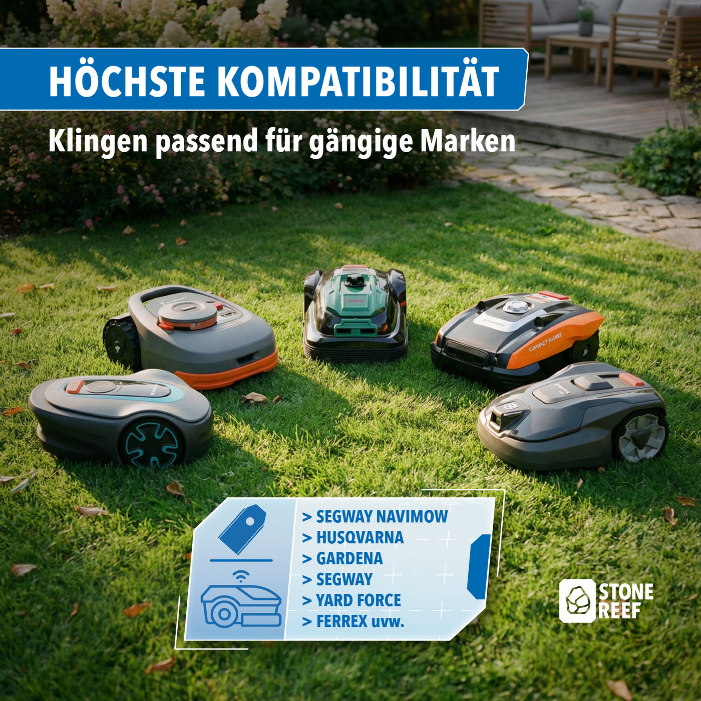 30er-Set der Mähroboter Ersatzklingen im Überblick – STONE REEF