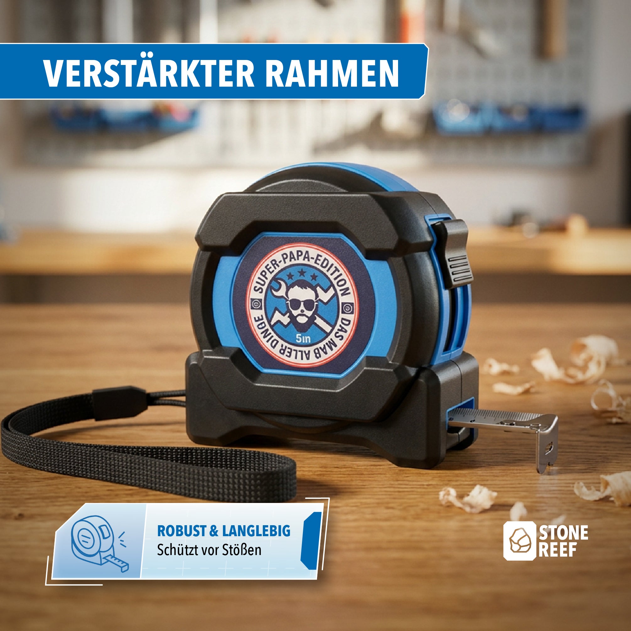 Gut ablesbare Skala des Maßbands im Detail – STONE REEF
