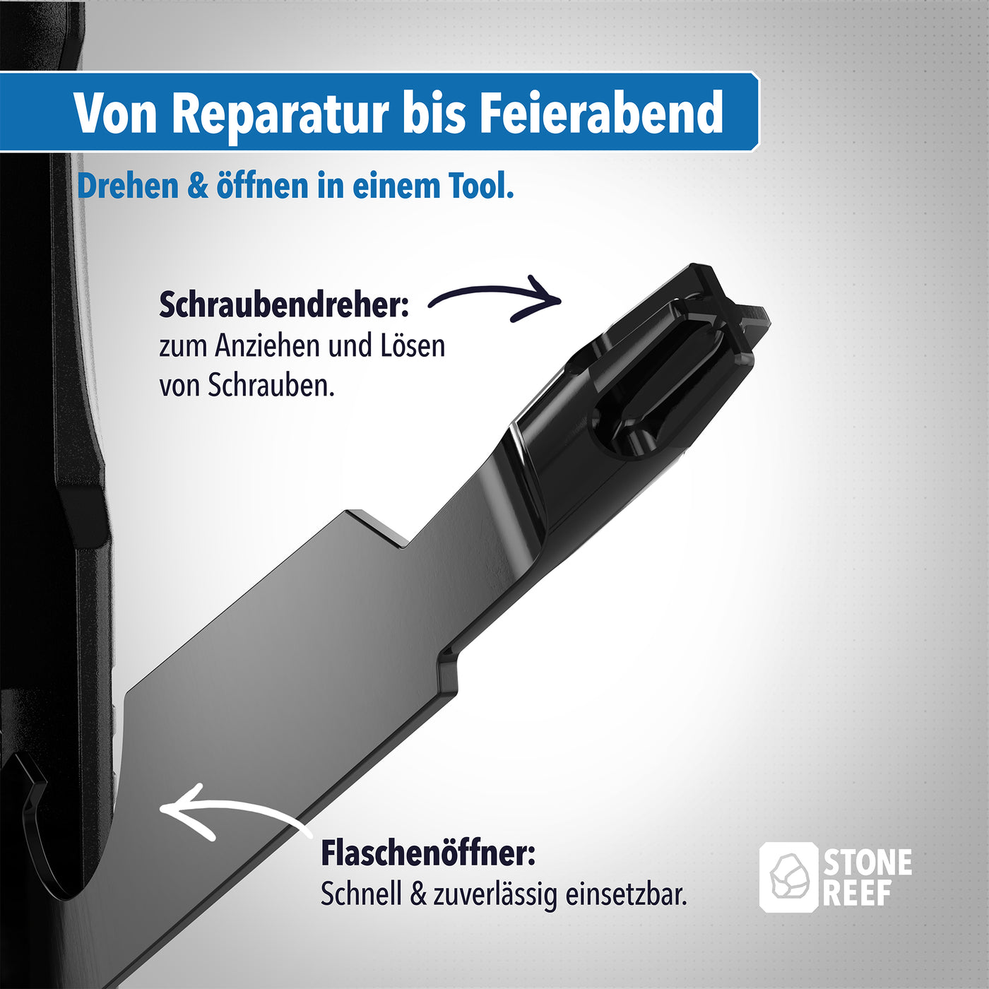 Aufgeklapptes Multitool mit allen Funktionen im Detail – STONE REEF