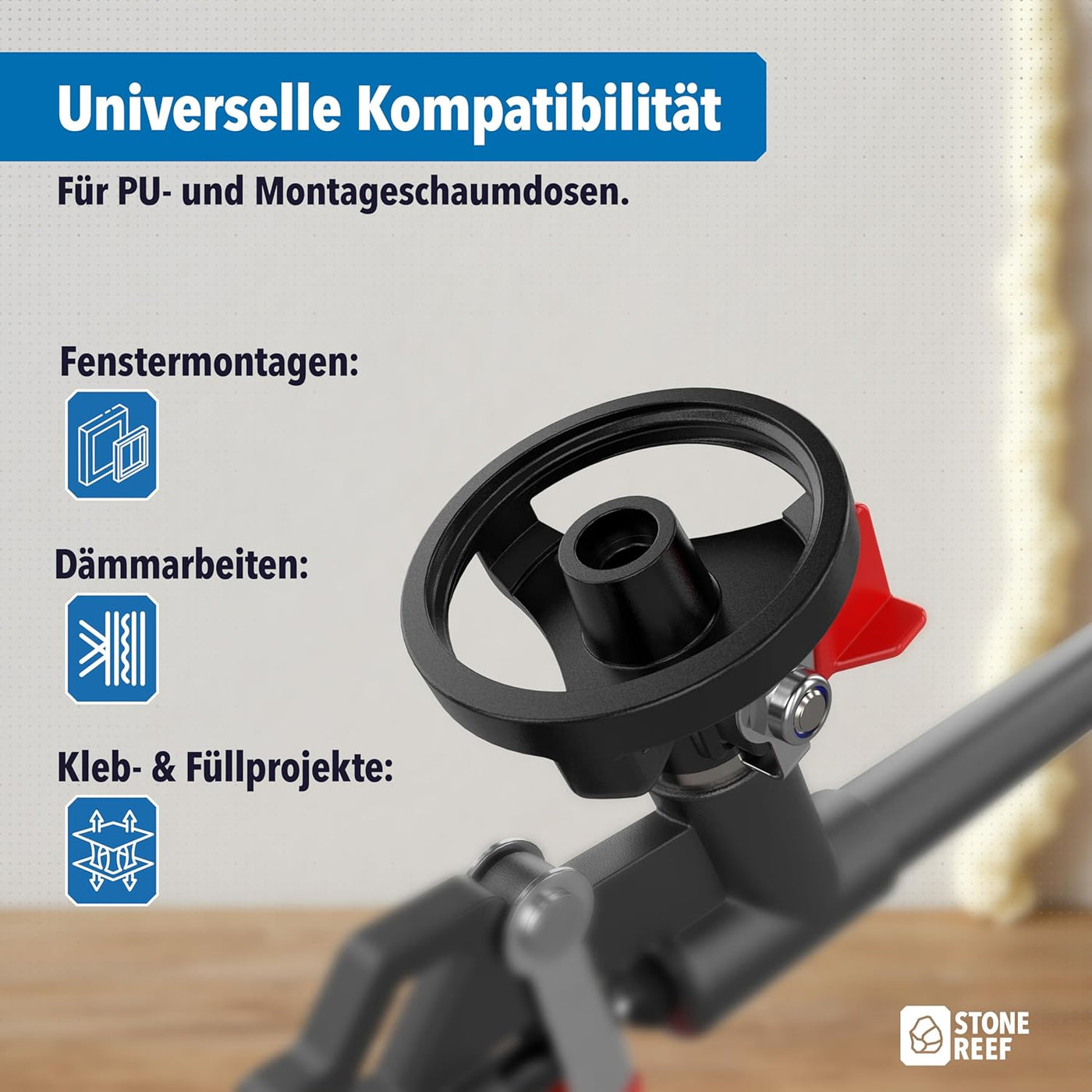 Maße und Abmessungen der PU Schaumpistole – STONE REEF