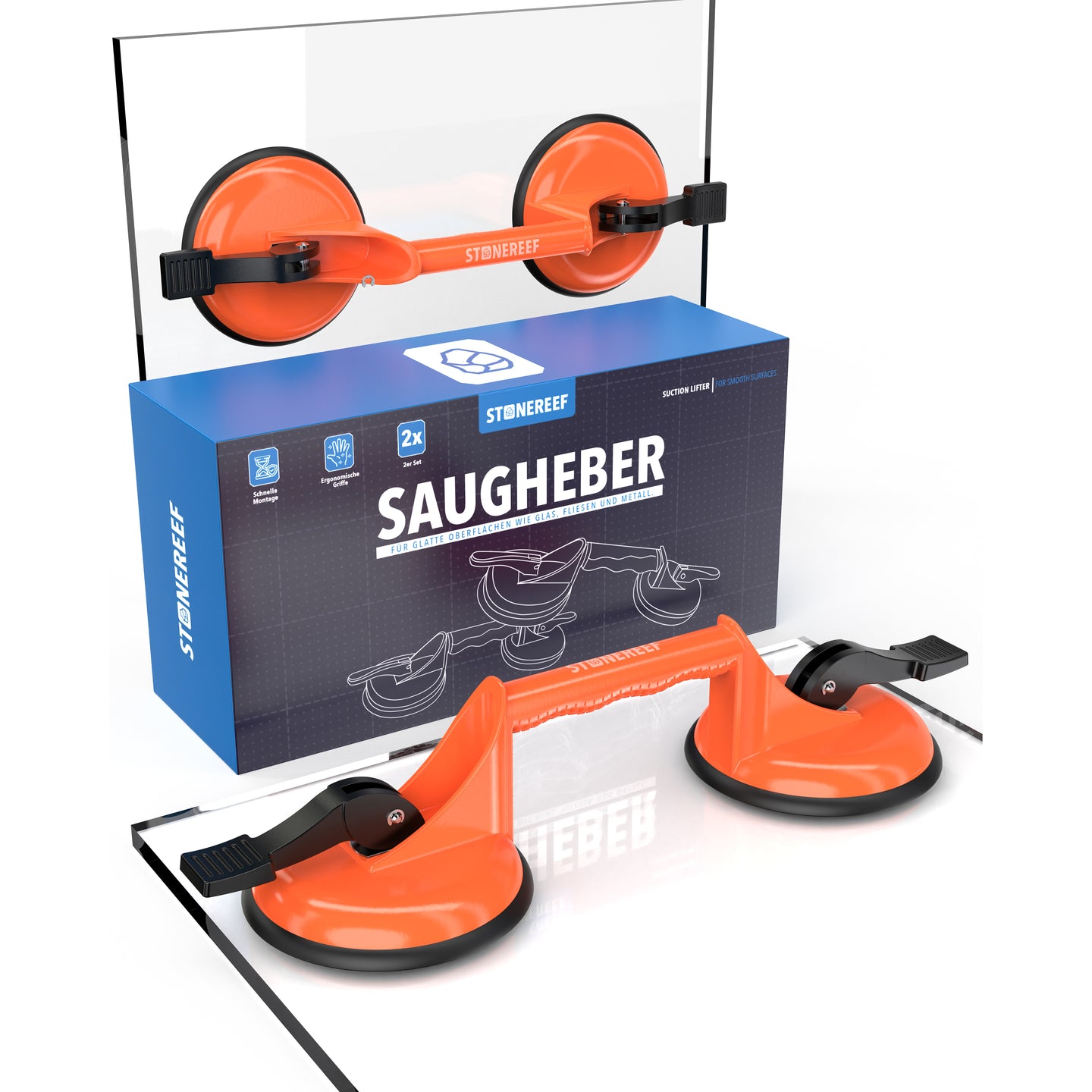 Saugheber Heavy Duty (2er Pack) für sicheres Glasheben – STONE REEF