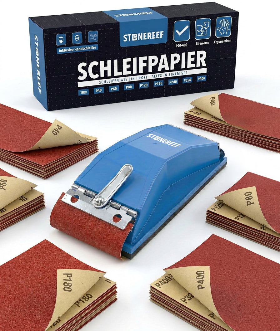 81-teiliges Schleifpapier Set inklusive Handschleifer – STONE REEF