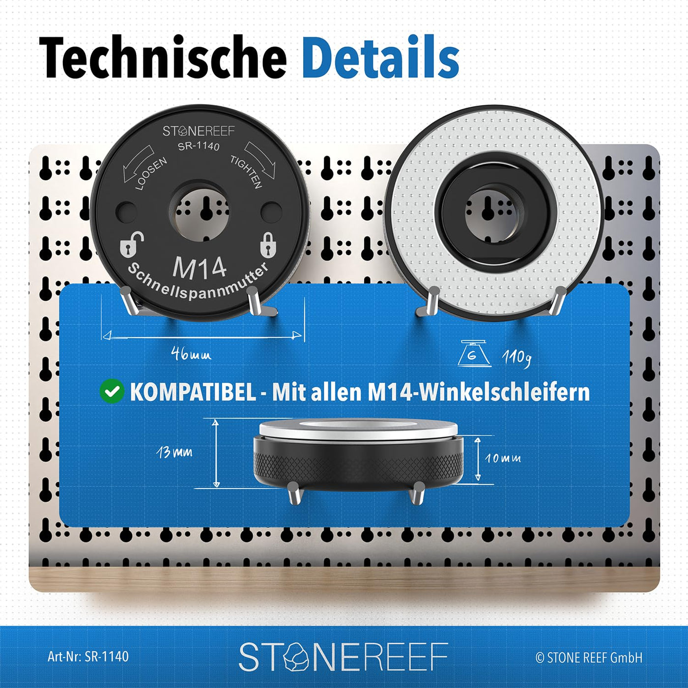 Schnellspannmutter im Einsatz am Winkelschleifer – STONE REEF