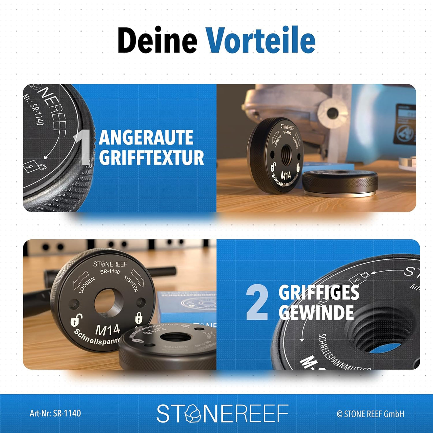 Robuster Stahl der Schnellspannmutter im Detail – STONE REEF