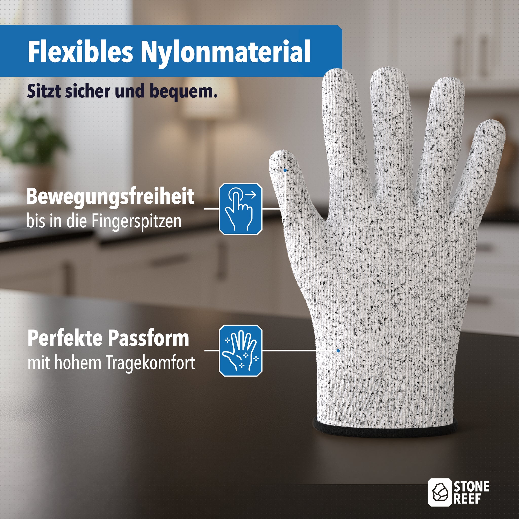 Größe M der Schnittschutzhandschuhe im Detail – STONE REEF