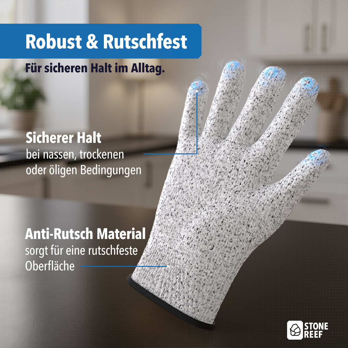 Silikonnoppen der Schnittschutzhandschuhe für besseren Grip – STONE REEF