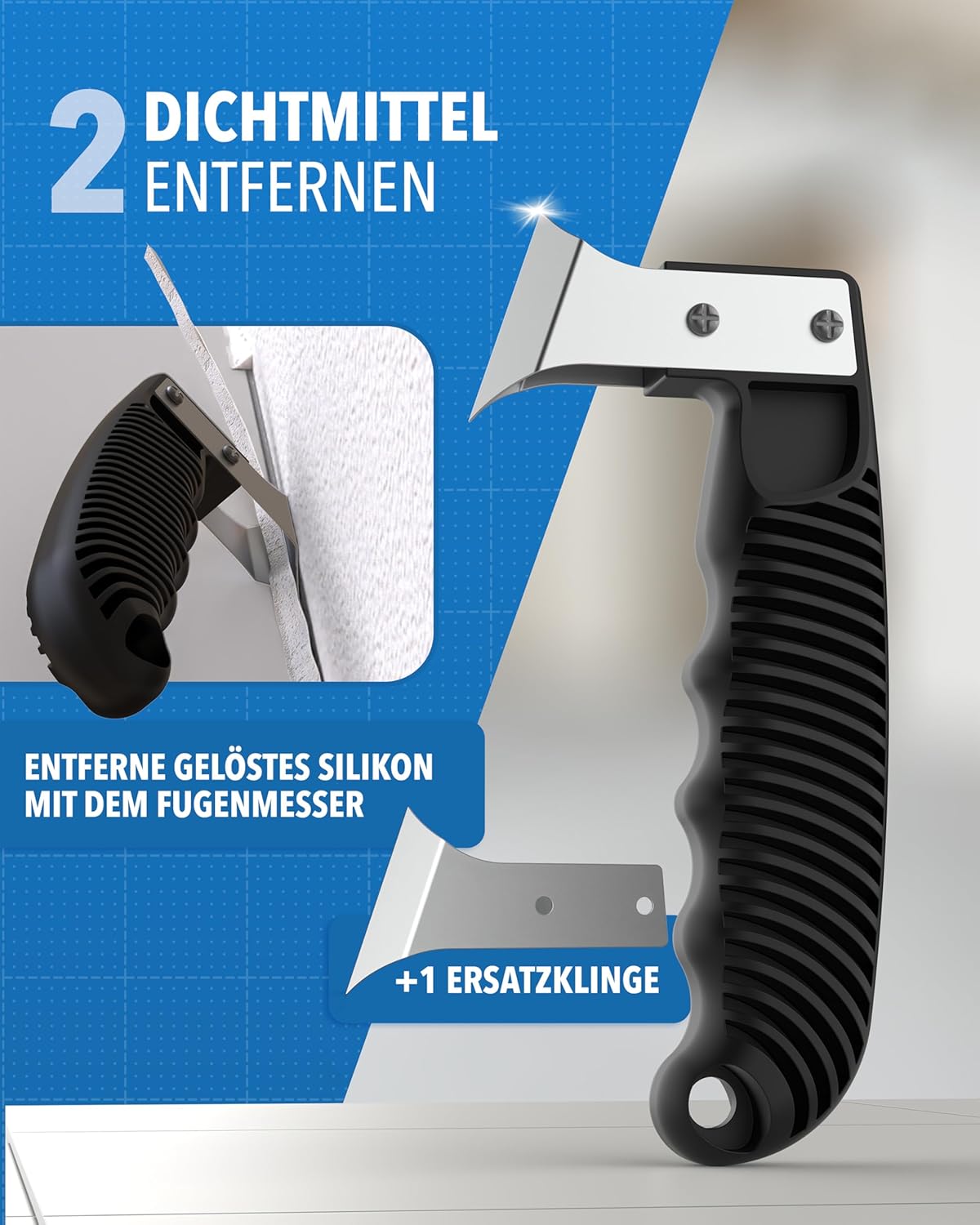Scharfe Edelstahlklingen des Fugenmessers im Detail – STONE REEF