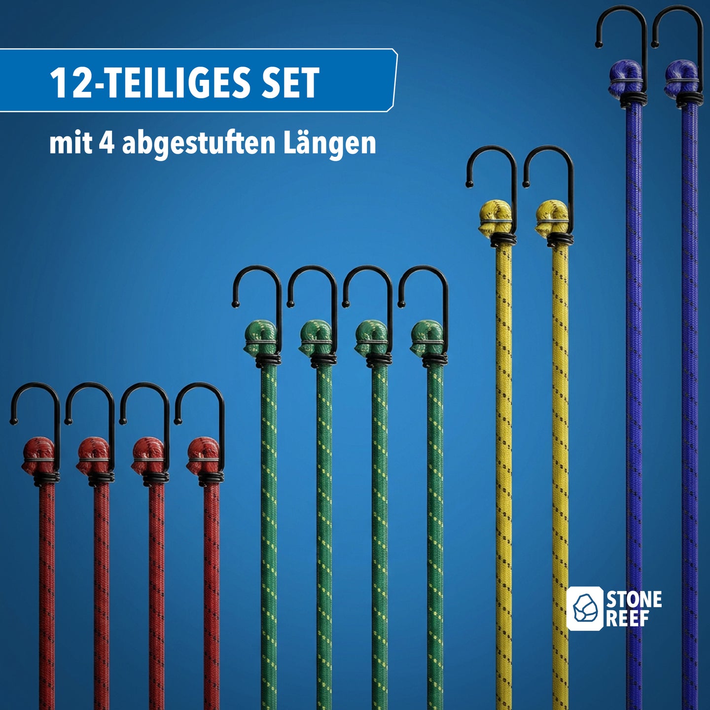 Spanngummis mit robusten Metallhaken im Detail – STONE REEF
