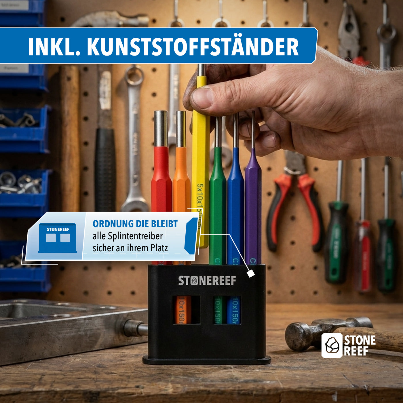 Lieferumfang des Splintentreiber-Sets – STONE REEF