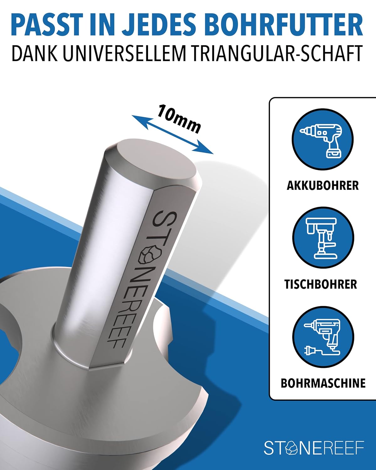 Größenskala und Maße des Stufenbohrers – STONE REEF