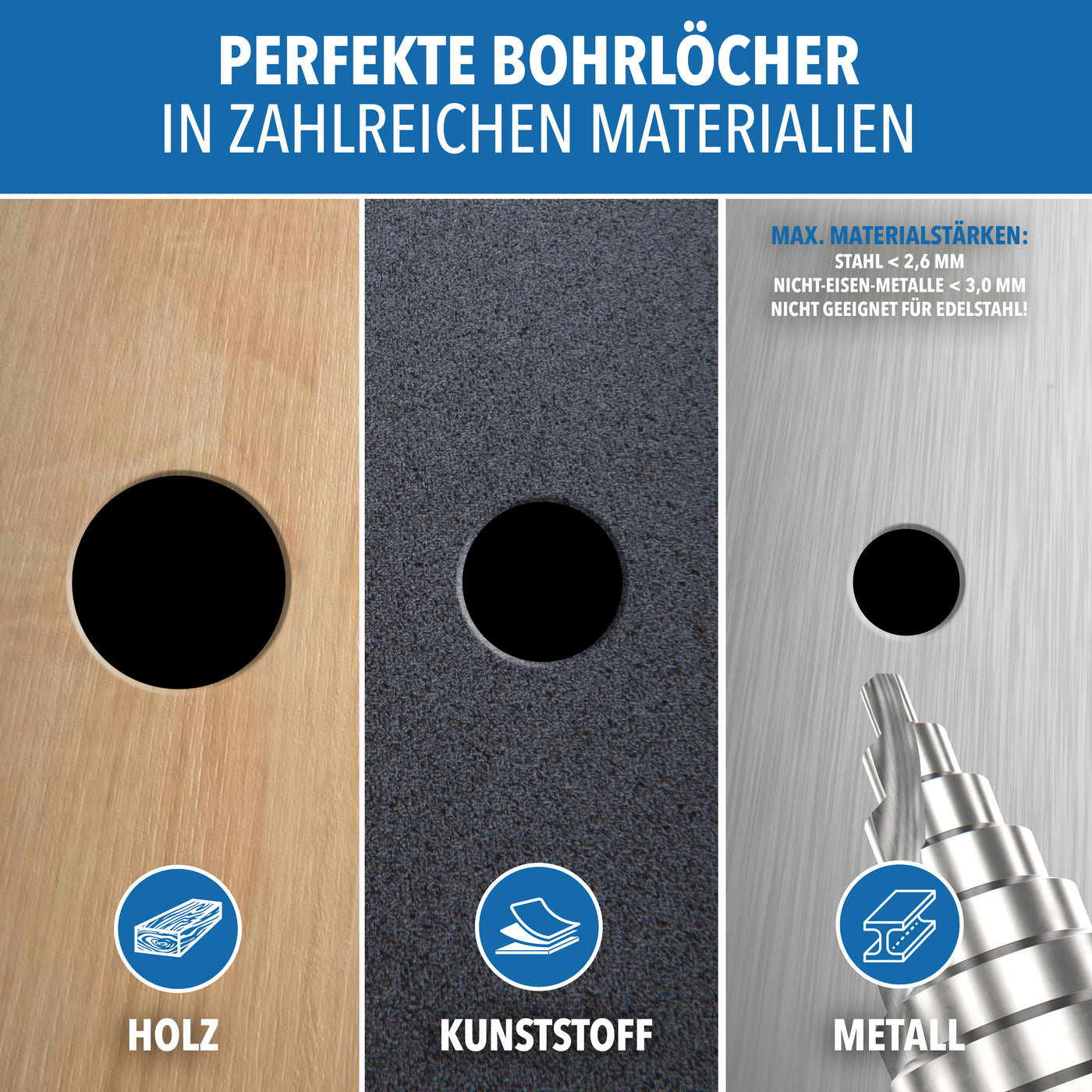 Stabiler 12-mm-Rundschaft des Stufenbohrers für ruhigen Lauf – STONE REEF