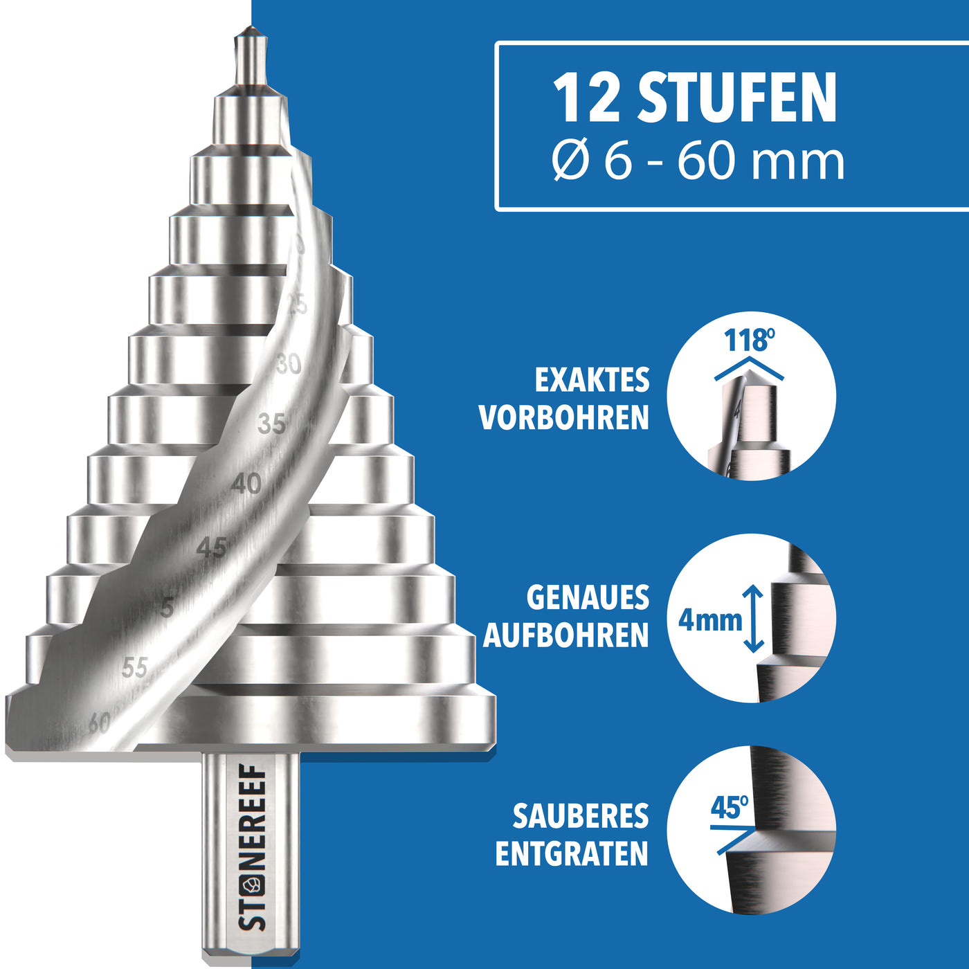 Spiralnut des Stufenbohrers sorgt für optimale Spanabfuhr – STONE REEF