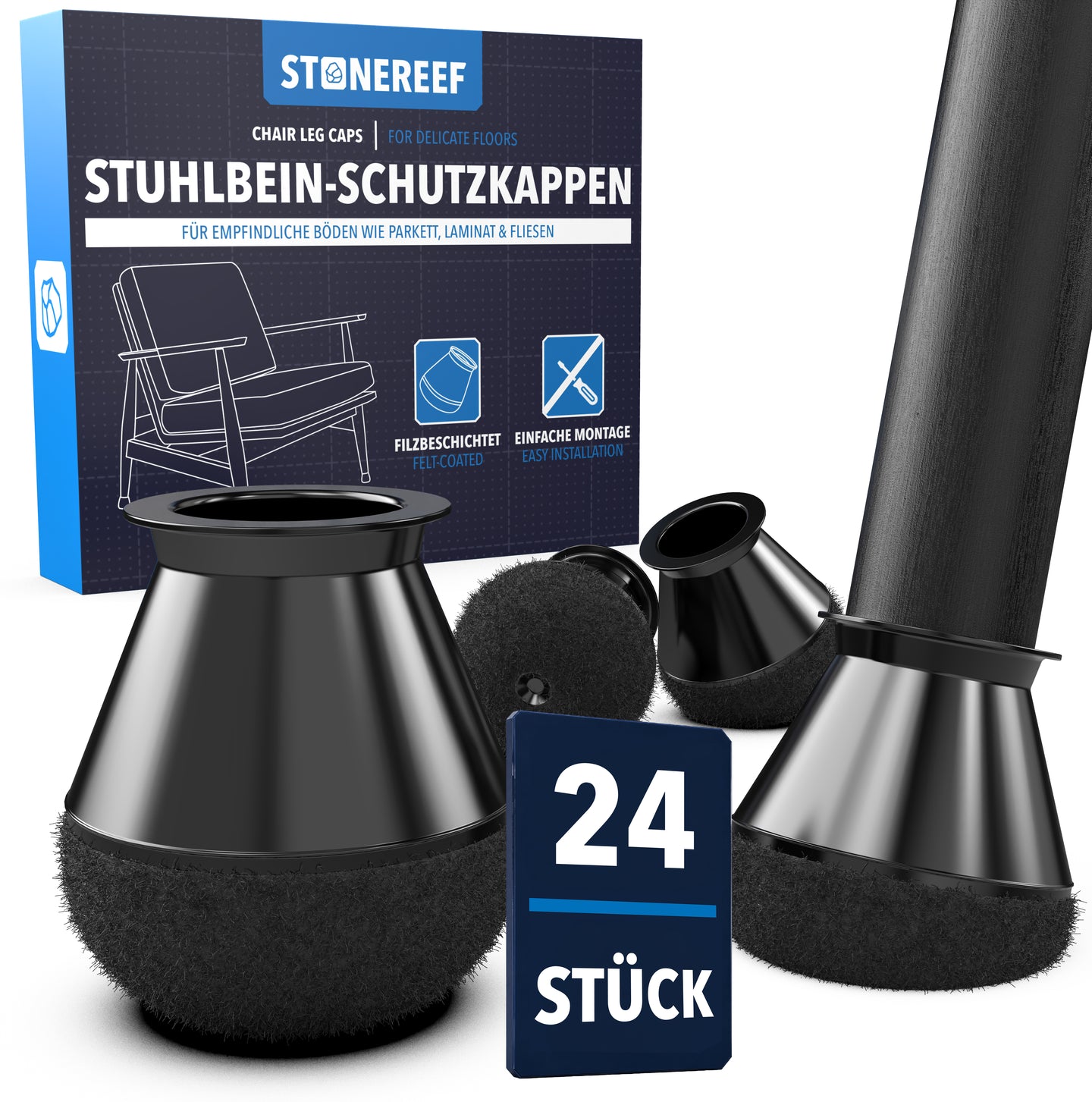 24 Stuhlbeinkappen für einen bodenschonenden Stand – STONE REEF