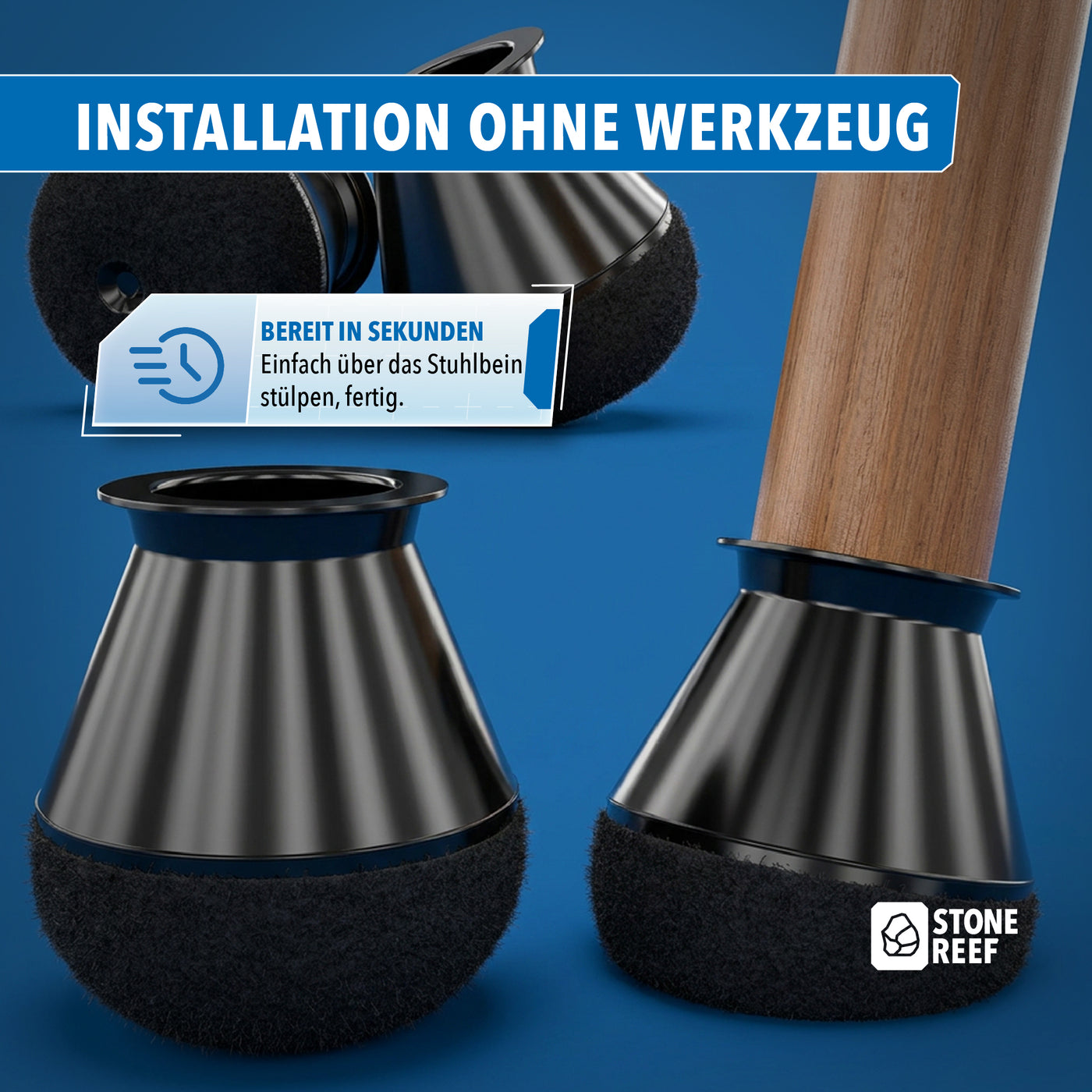 Größenübersicht der Stuhlbeinkappen für verschiedene Stuhlbeine – STONE REEF