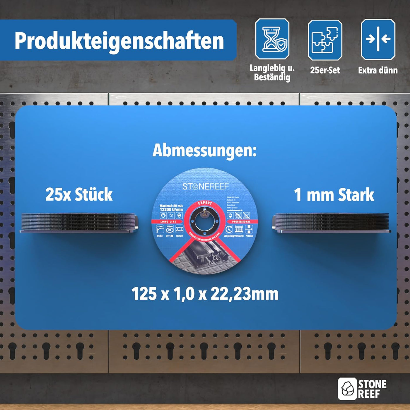 Durchmesser und Abmessungen der Trennscheiben im 25er-Set – STONE REEF