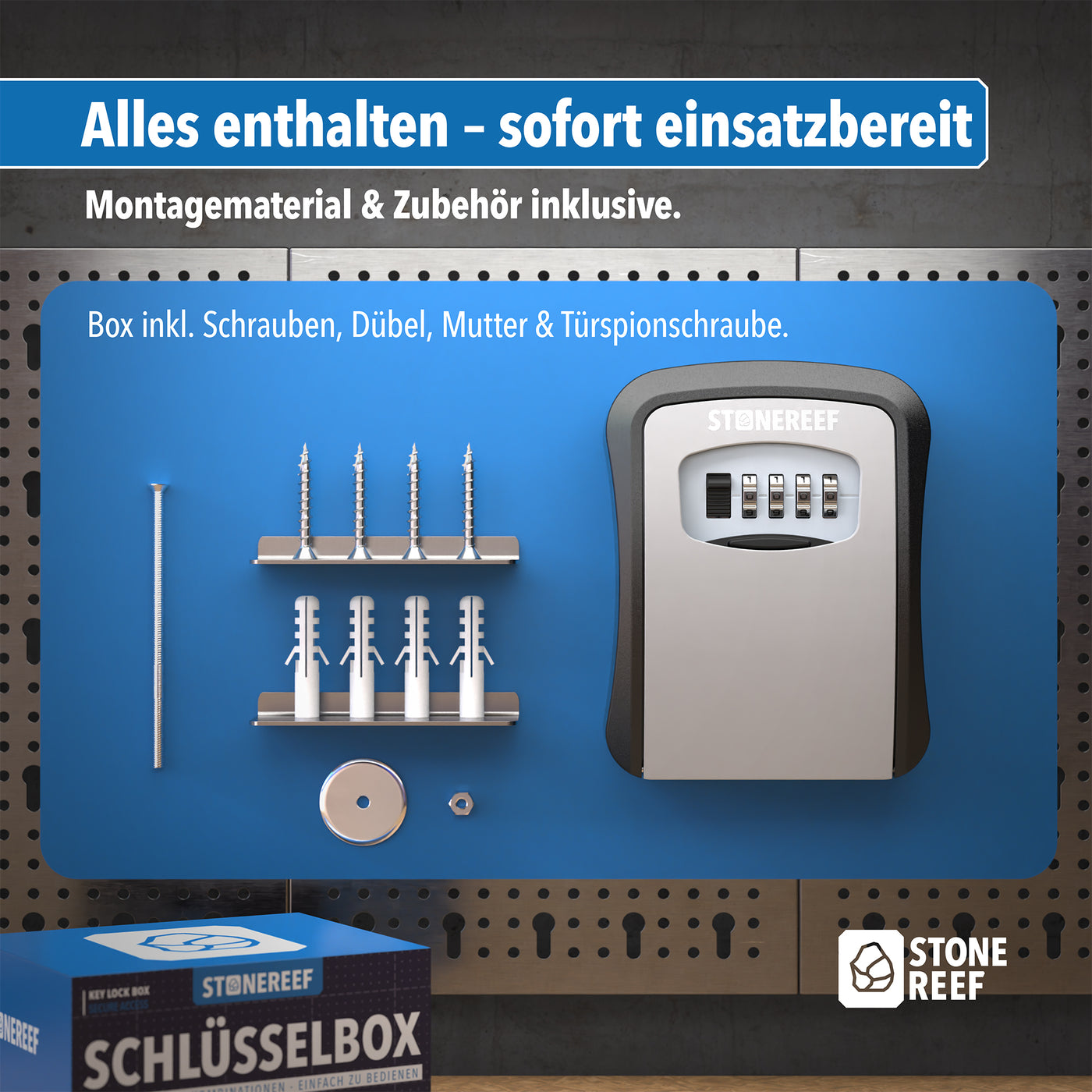 Wetterfeste Schlüsselbox im Außenbereich an der Wand montiert – STONE REEF