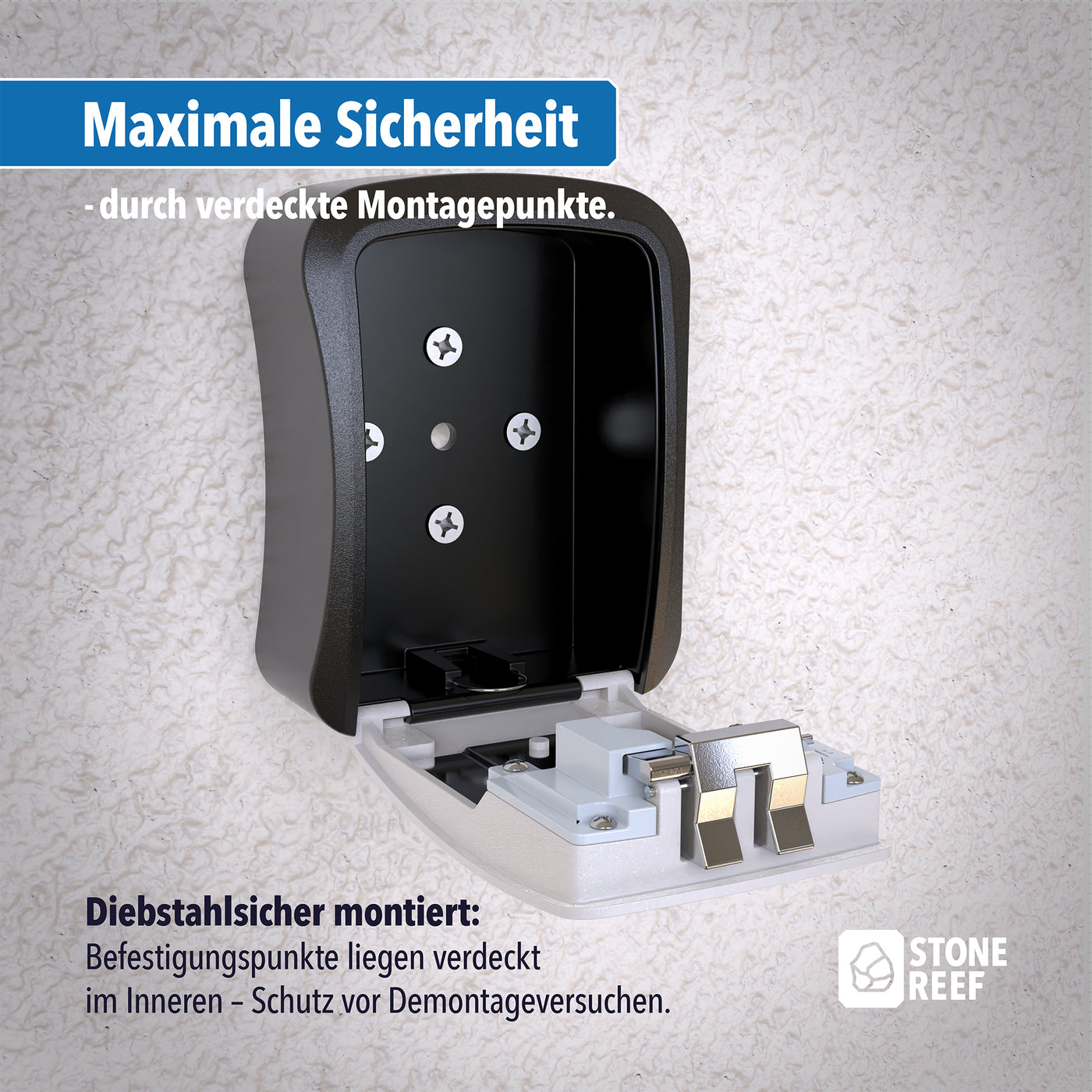 Nahaufnahme des Zahlenschlosses der Schlüsselbox – STONE REEF