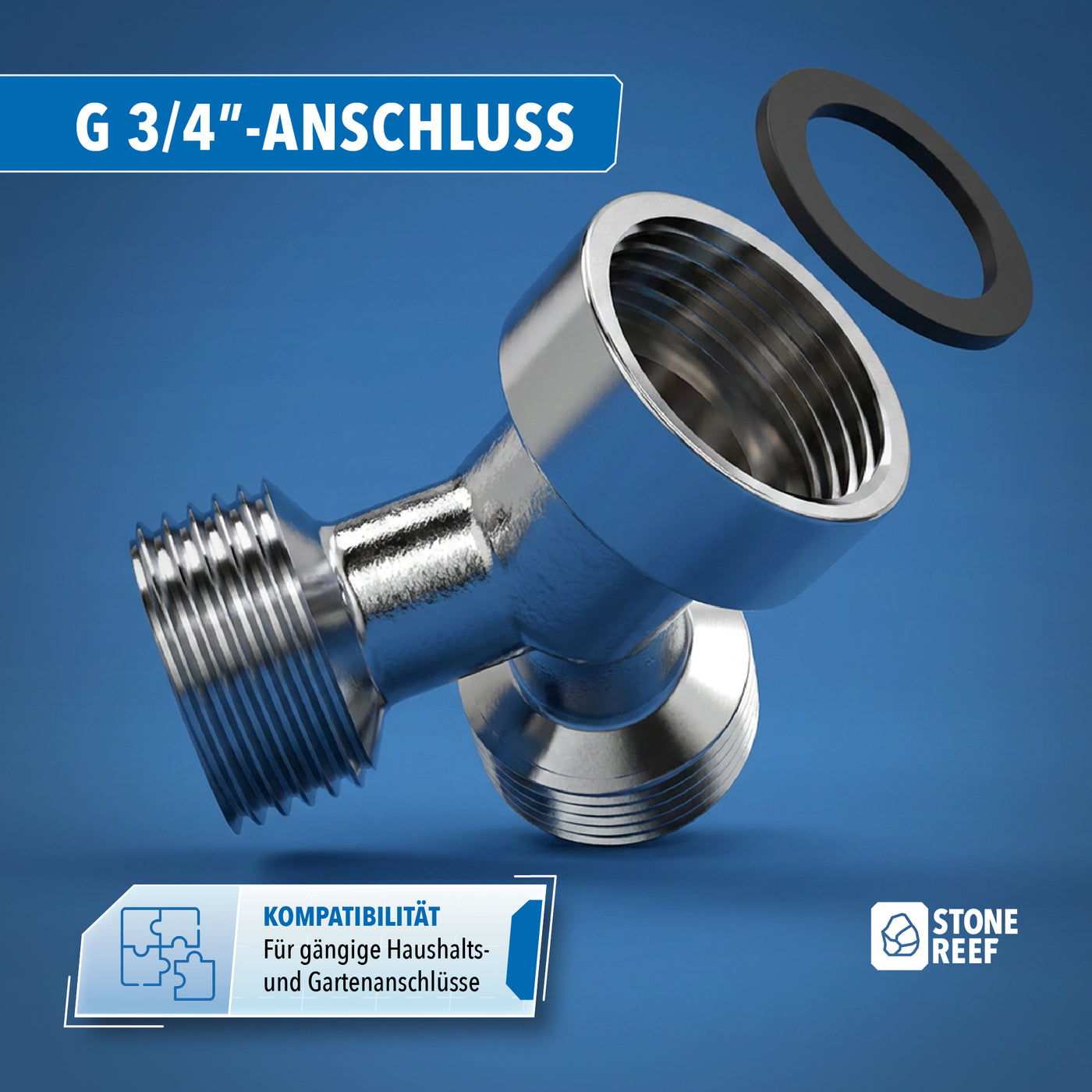 Y-Verteiler im Einsatz am Gartenschlauch – STONE REEF