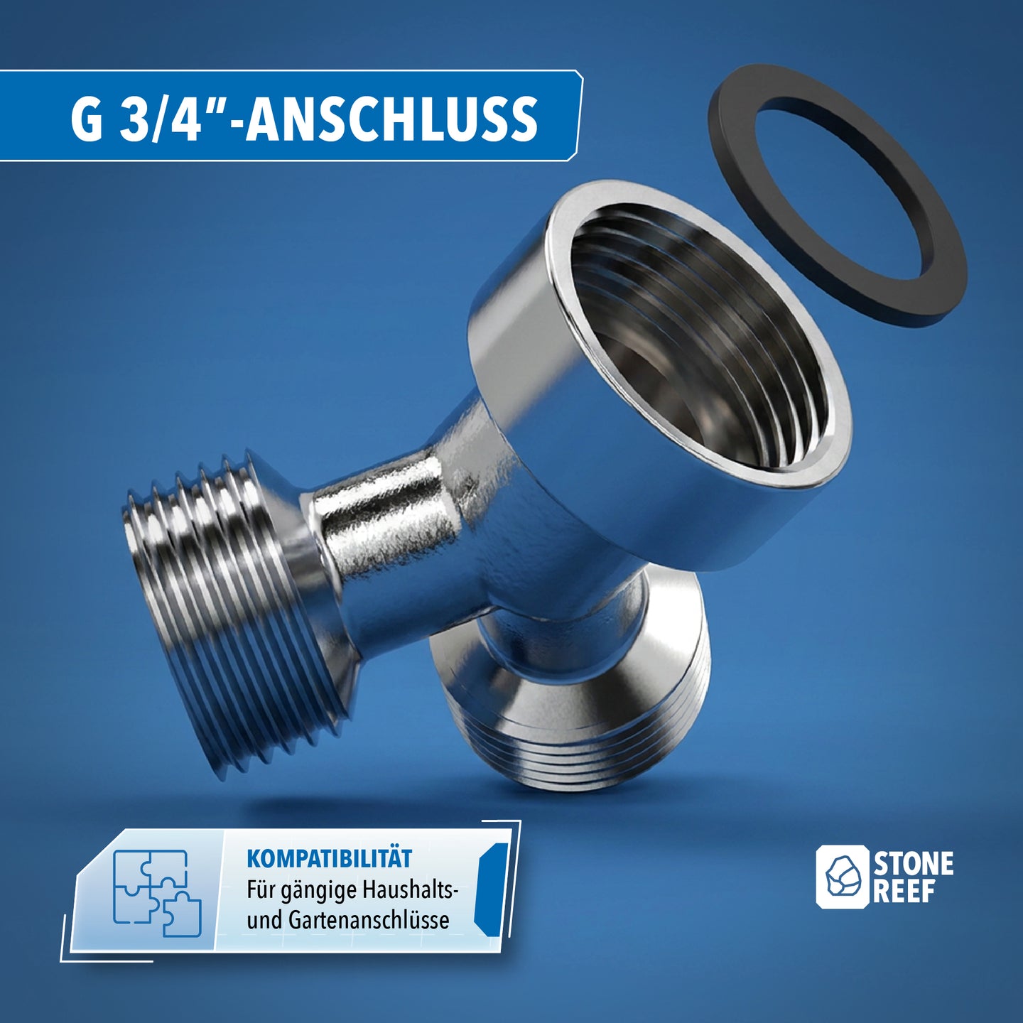 Y-Verteiler im Einsatz am Gartenschlauch – STONE REEF
